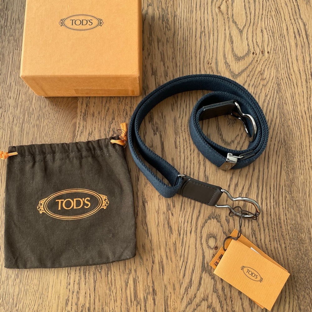 SOLD - Tods leather and fabric belt and navy blue